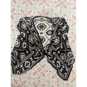 H&M Girls Black White Aztec Tribal Geometric Open Front Draped Cardigan SZ 10-12